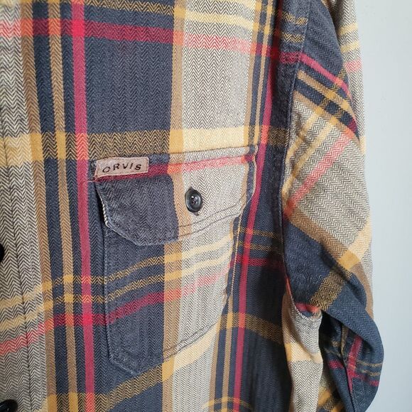 Orvis Big Bear Plaid Flannel Shirt Mens Size Medium Heavyweight Double Brushed - Picture 5 of 12